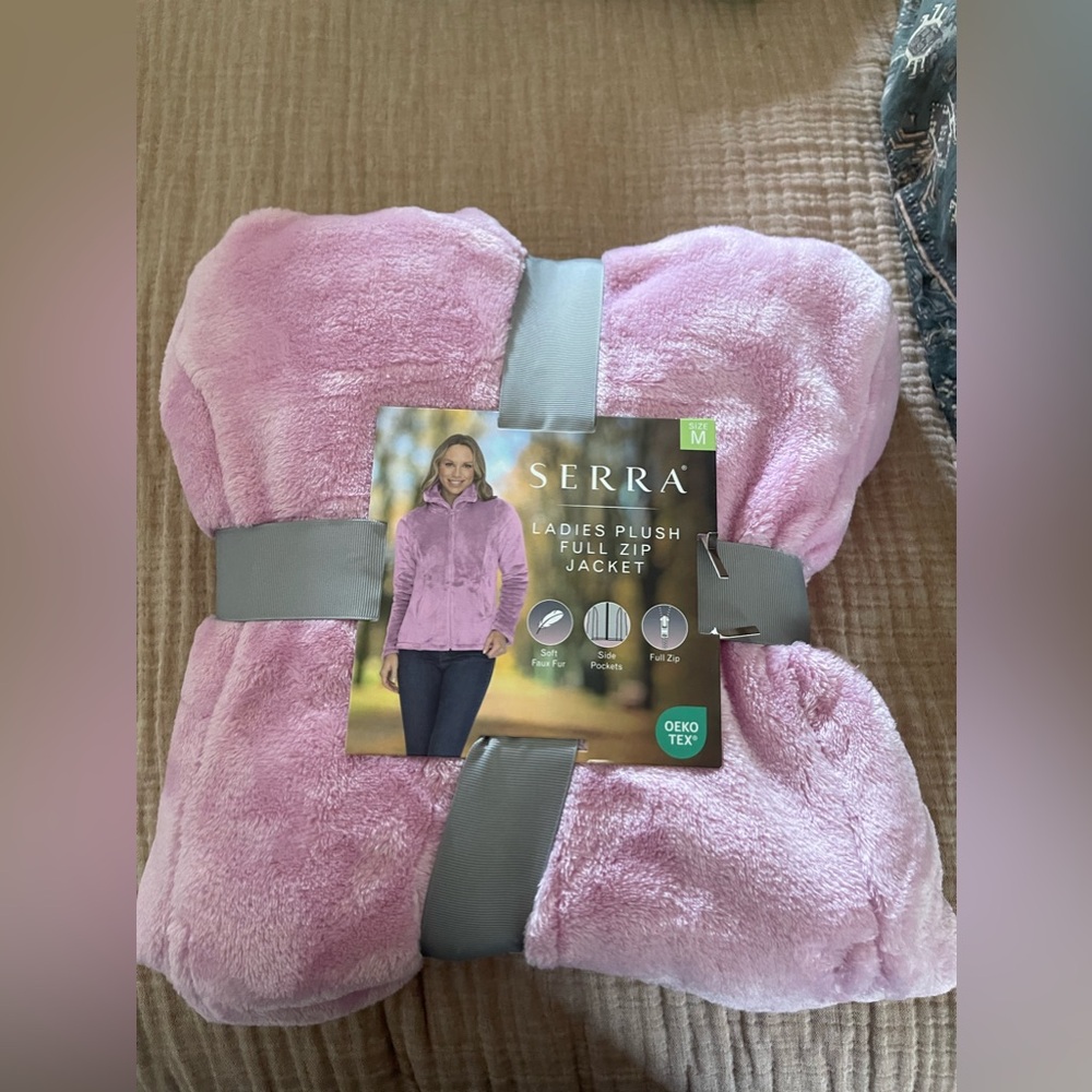 Ladies pink plush full zip jacket